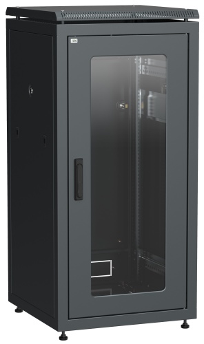 ITK Шкаф сетевой напольный 19" LINEA N 18U 600х600мм стеклянная передняя дверь черный | код LN05-18U66-G | IEK